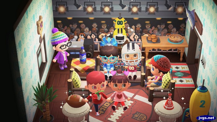 The group hanging out in Logan's football themed room.