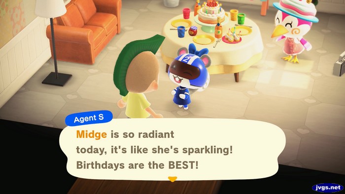 Agent S: Midge is so radiant today, it's like she's sparkling! Birthdays are the BEST!