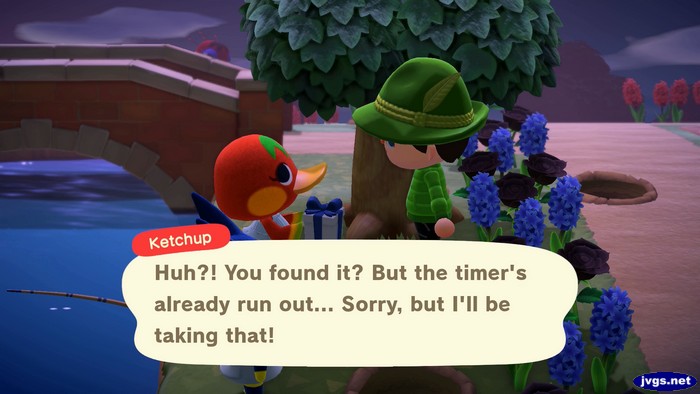 Ketchup: Huh?! You found it? But the timer's already run out... Sorry, but I'll be taking that!