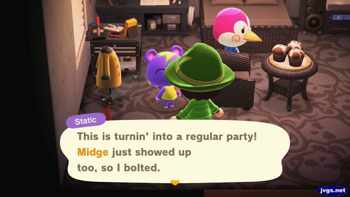 Static: This is turnin' into a regular party! Midge just showed up too, so I bolted.