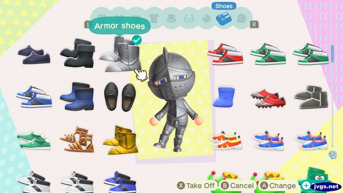 Me, dressed as a knight in a suit of armor, in Animal Crossing: New Horizons for Nintendo Switch.