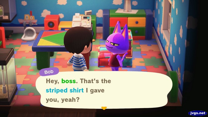 Bob: Hey, boss. That's the striped shirt I gave you, yeah?