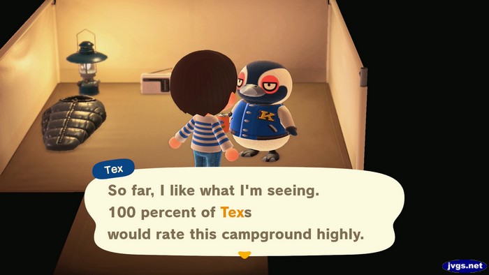 Tex, at the campsite: So far, I like what I'm seeing. 100 percent of Texs would rate this campground highly.