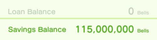Savings Balance: 115,000,000 bells
