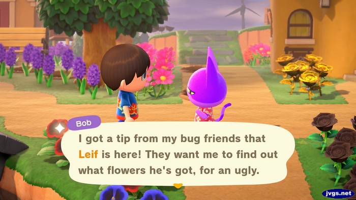 Bob: I got a tip from my bug friends that Leif is here! They want me to find out what flowers he's got, for an ugly.