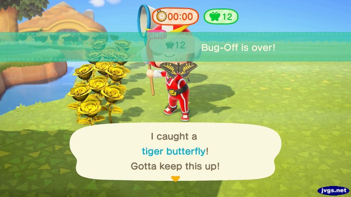 Catching a tiger butterfly as the Bug-Off time expires.