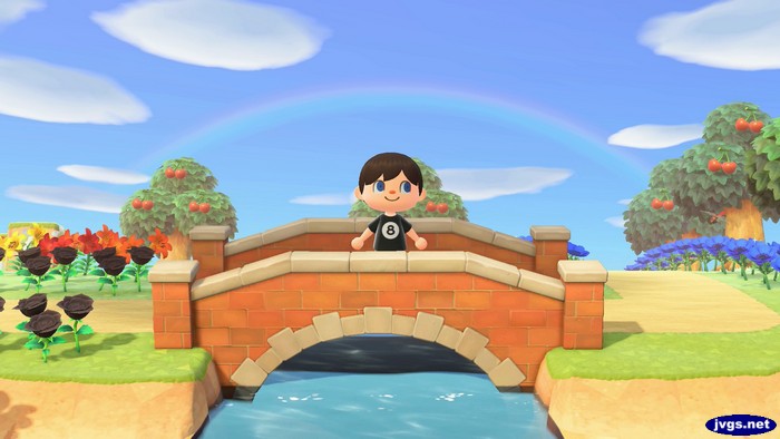 Posing with a rainbow.