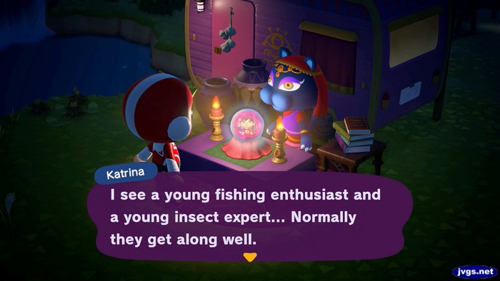 Katrina: I see a young fishing enthusiast and a young insect expert... Normally they get along well.