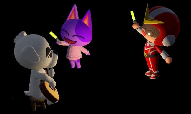 Bob and Jeff wave light sticks during a K.K. Slider show.