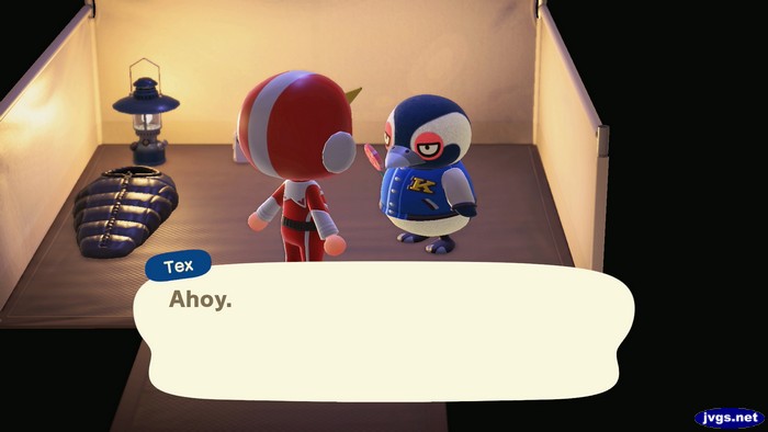 Tex, at the campsite: Ahoy.