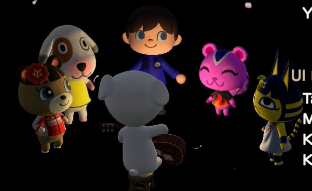 June, Bones, Jeff, Peanut, and Ankha gather around K.K. for a concert.