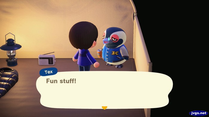 Tex, at the campsite: Fun stuff!