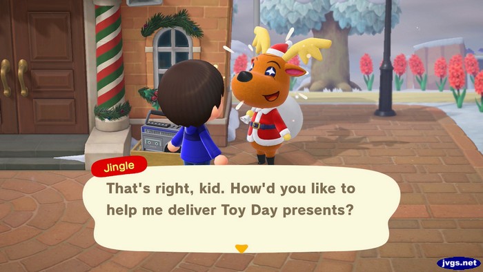 Jingle: That's right, kid. How'd you like to help me deliver Toy Day presents?