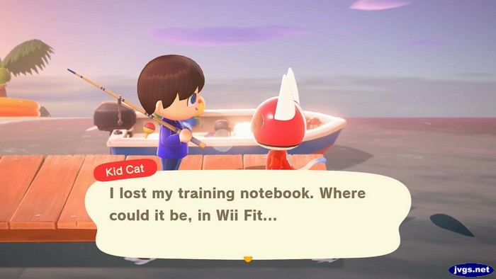 Kid Cat: I lost my training notebook. Where could it be, in Wii Fit...