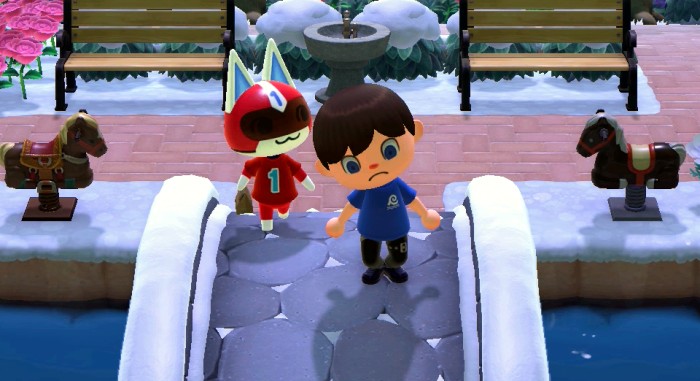 Jeff makes his disappointed 'can't jump' face as Kid Cat looks on.