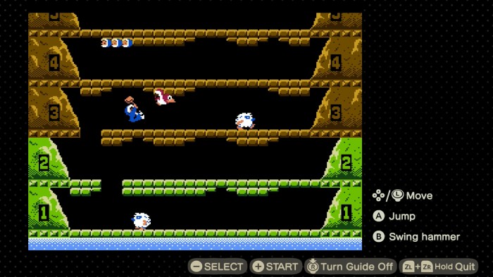 Screenshot of Ice Climber as played in ACNH 3.0.