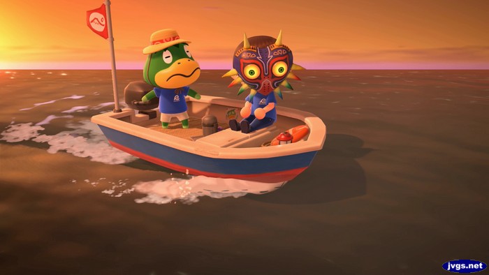 Me wearing Majora's Mask on Kapp'n's boat.