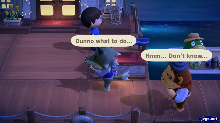 Dobie and Louie both had speech bubbles indicating they don't know what to do.