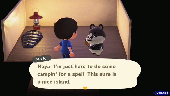 Marlo: Heya! I'm just here to do some campin' for a spell. This sure is a nice island.