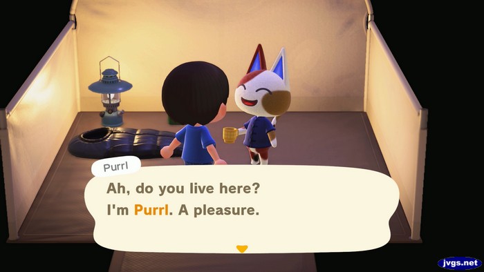 Purrl, at the campsite: Ah, do you live here? I'm Purrl. A pleasure.