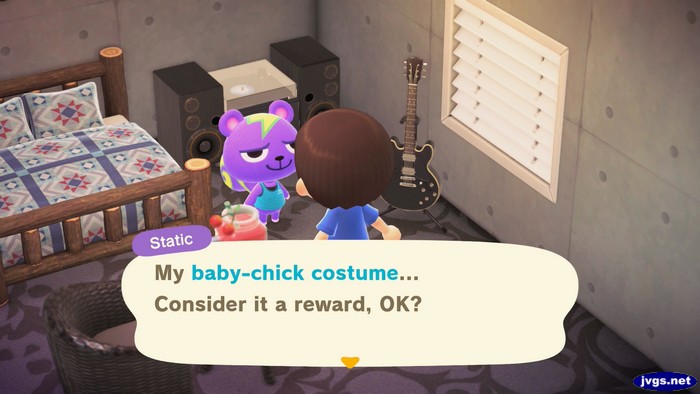 Static: My baby-chick costume... Consider it a reward, OK?