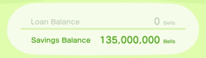 Savings Balance: 135,000,000 bells
