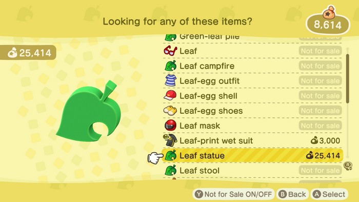 Leaf statue: 25,414 bells.
