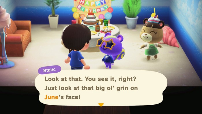 Static, at June's birthday party: Look at that. You see it, right? Just look at that big ol' grin on June's face!