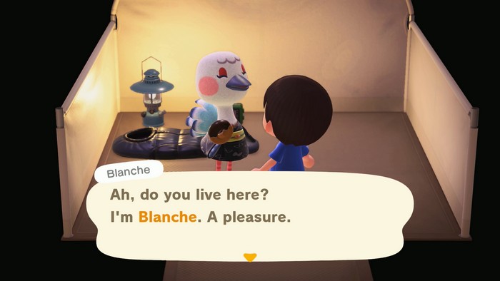 Blanche, at the campsite: Ah, do you live here? I'm Blanche. A pleasure.