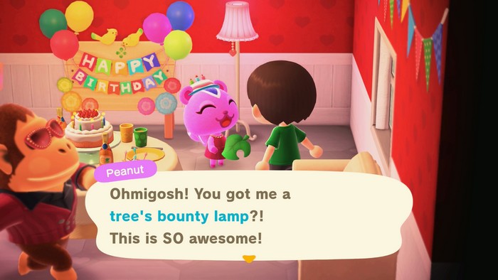 Peanut, at her birthday party: Ohmigosh! You got me a tree's bounty lamp?! This is SO awesome!