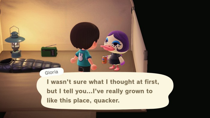 Gloria: I wasn't sure what I thought at first, but I tell you...I've really grown to like this place, quacker.