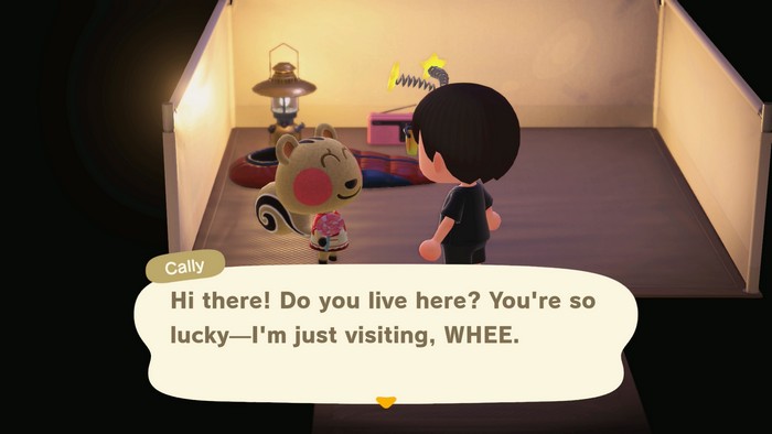 Cally, at the campsite: Hi there! Do you live here? You're so lucky--I'm just visiting, WHEE.