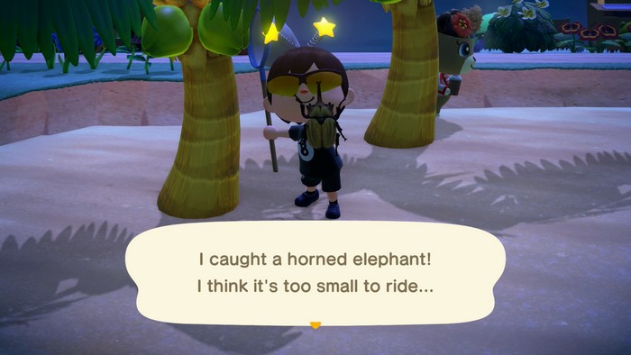 I caught a horned elephant! I think it's too small to ride...