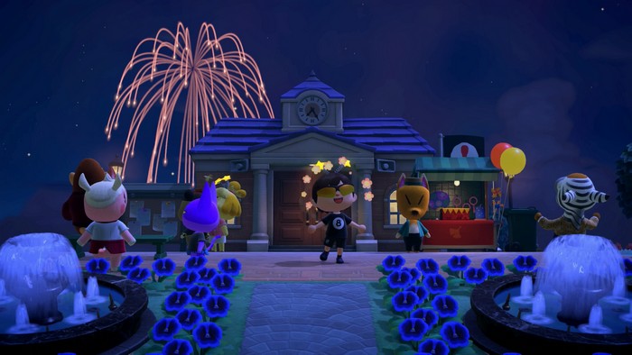 Enjoying the fireworks from the plaza.