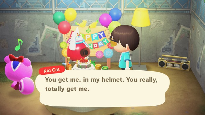 Kid Cat, at his birthday party: You get me, in my helmet. You really, totally get me.