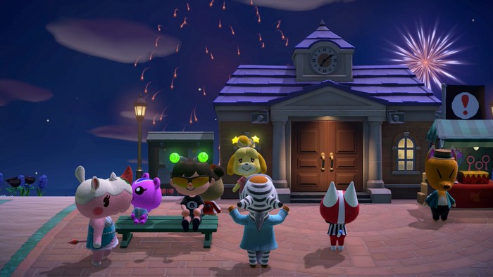 Enjoying the fireworks with Peanut, Merengue, Savannah, Isabelle, and Jolly Redd.