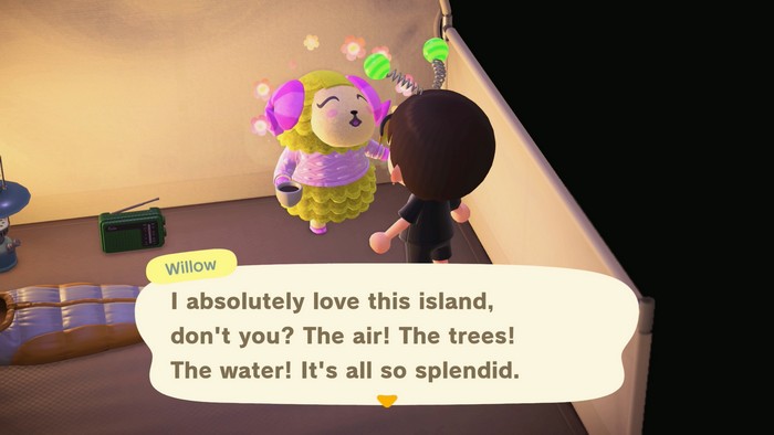Willow: I absolutely love this island, don't you? The air! The trees! The water! It's all so splendid.