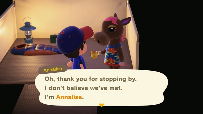 Annalise, at the campsite: Oh, thank you for stopping by. I don't believe we've met. I'm Annalise.