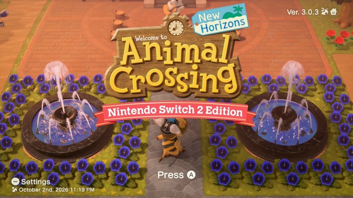 The fountains were spraying up on the title screen of Animal Crossing: New Horizons.