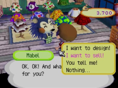 Mabel has an option to sell things in Animal Crossing: Wild World.