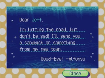 Alfonso's goodbye letter.