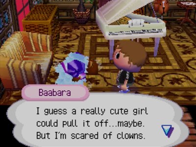 Baabara: I guess a really cute girl could pull it off...maybe. But I'm scared of clowns.