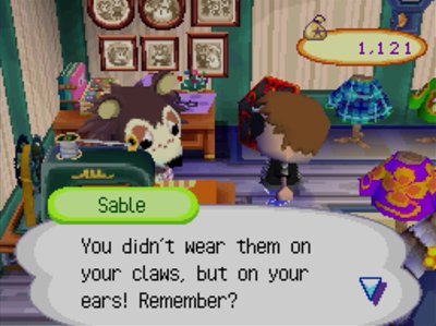Sabel: You didn't wear them on your claws, but on your ears! Remember?