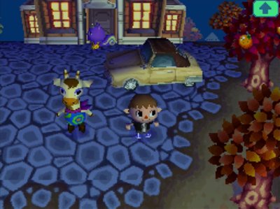 Gracie and her car in front of town hall.