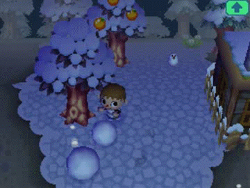Animated GIF of jvgsjeff building a snowman in Animal Crossing: Wild World.