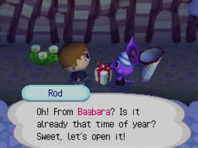 GIF of Rod opening a package from Baabara.