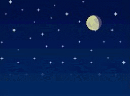 Animated GIF of a shooting star crossing the moon in Animal Crossing: Wild World.