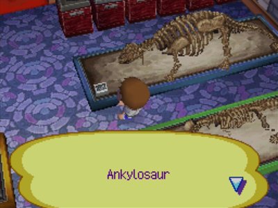The ankylosaur fossil in the museum of Animal Crossing: Wild World.
