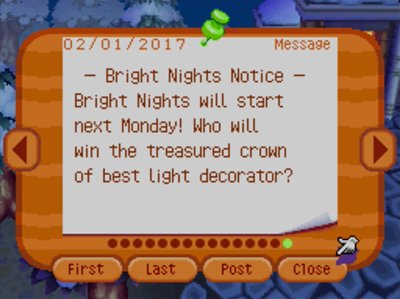 -Bright Nights Notice- Bright Nights will start next Monday! Who will win the treasured crown of best light decorator?