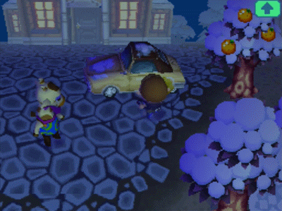 Hitting Gracie's car with my shovel (animated GIF).